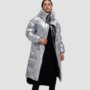 Lattelier Maxi Shiny Silver Duck Down Filled Puffer Coat Jacket Size L (large)